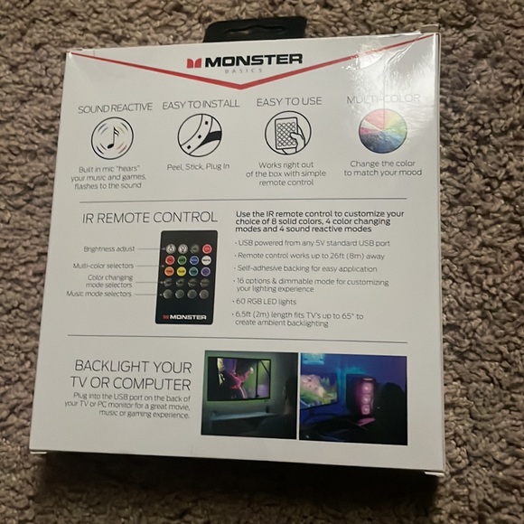 6.5 foot LED light strip, sound reactive, multi color - Picture 2 of 2